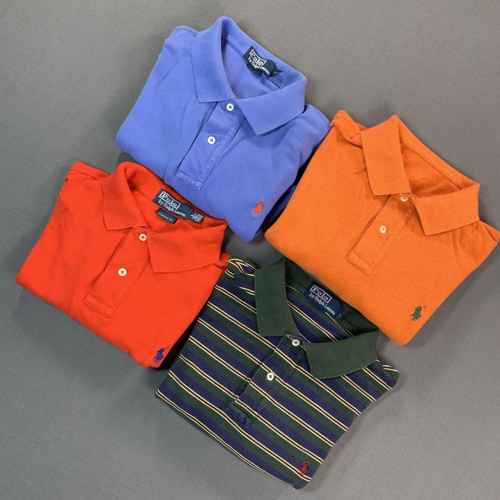 Polo By Ralph Lauren Polo Shirts Mens Large Lot 4 Solid & Stripe Cotton Knit